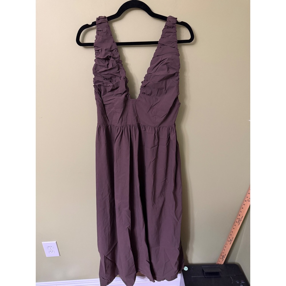 WeWoreWhat Ruched Corset Midi Dress Brown XXL WWD137-01 Stretch V-Neck